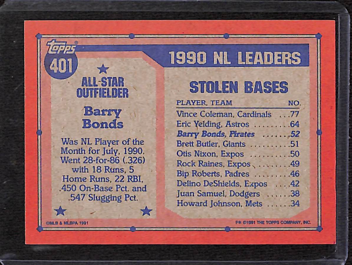 FIINR Baseball Card 1991 Topps 40 Years All-Star Barry Bonds Baseball Card #401 - Mint Condition