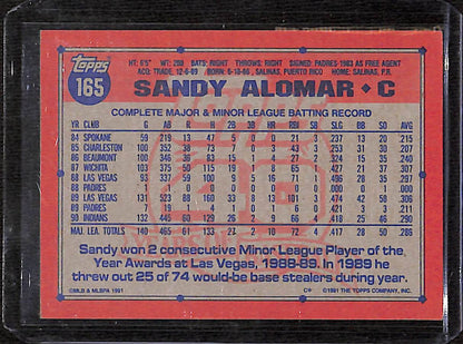 FIINR Baseball Card 1991 Topps 40 Years All Star Rookie Sandy Alomar MLB Baseball Card #165 - Mint Condition