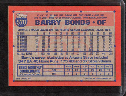 FIINR Baseball Card 1991 Topps 40 Years Barry Bonds Baseball Card #570 - Mint Condition