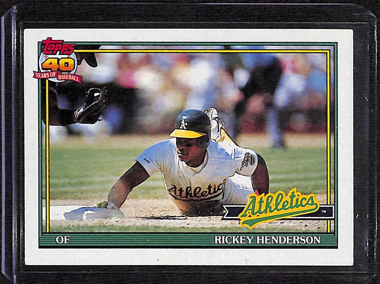 FIINR Baseball Card 1991 Topps 40 Years Base Rickey Henderson Error Baseball Card #670 - Error Card - Mint Condition