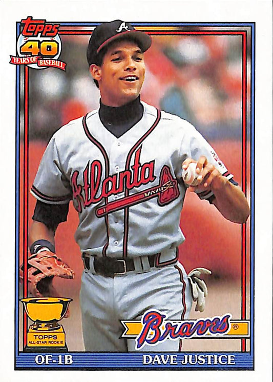 FIINR Baseball Card 1991 Topps 40 Years David Justice Rookie Baseball Card #329 - Rookie Card - Mint Condition