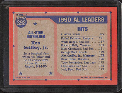 FIINR Baseball Card 1991 Topps All-Star Ken Griffey Jr. Baseball Card #392 - Mint Condition