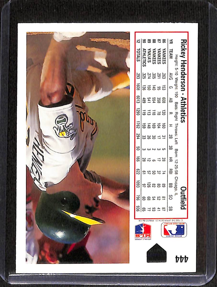 FIINR Baseball Card 1991 Upper Deck Rickey Henderson Baseball Card #444 - Mint Condition