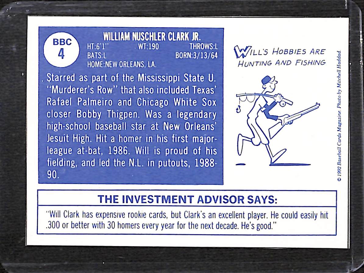 FIINR Baseball Card 1992 Baseball Card Magazine Will Clark MLB Baseball Player Card #4 - Mint Condition