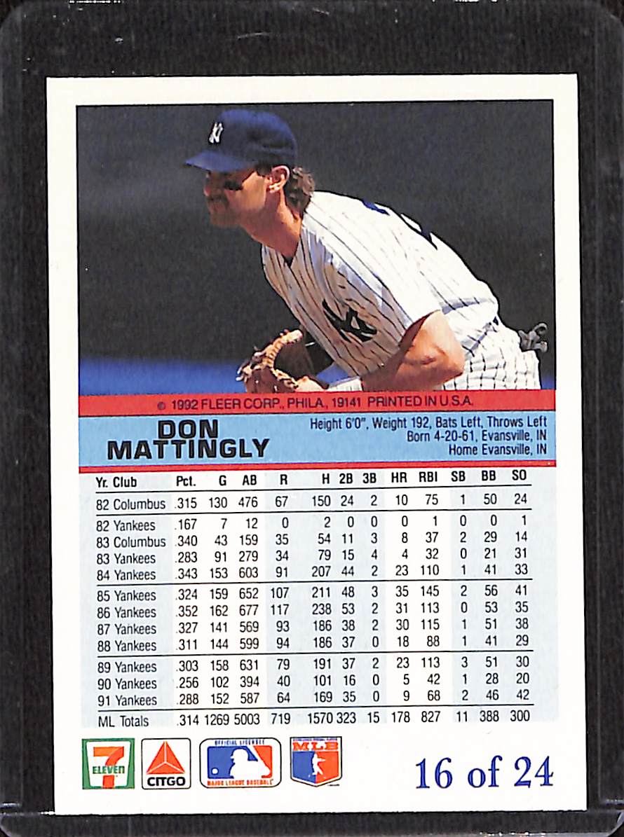 FIINR Baseball Card 1992 Fleer Deck Don Mattingly Baseball Card #163 - Mint Condition