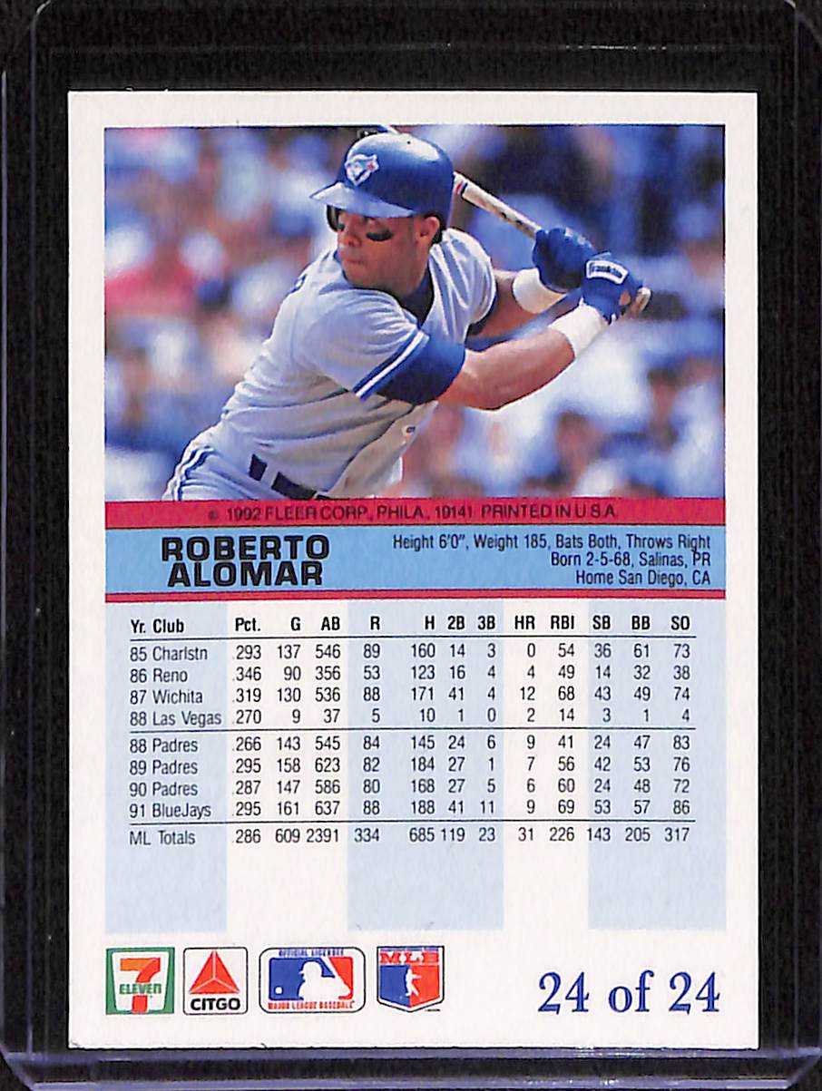 FIINR Baseball Card 1992 Fleer Roberto Alomar MLB Baseball Card #24 - Mint Condition