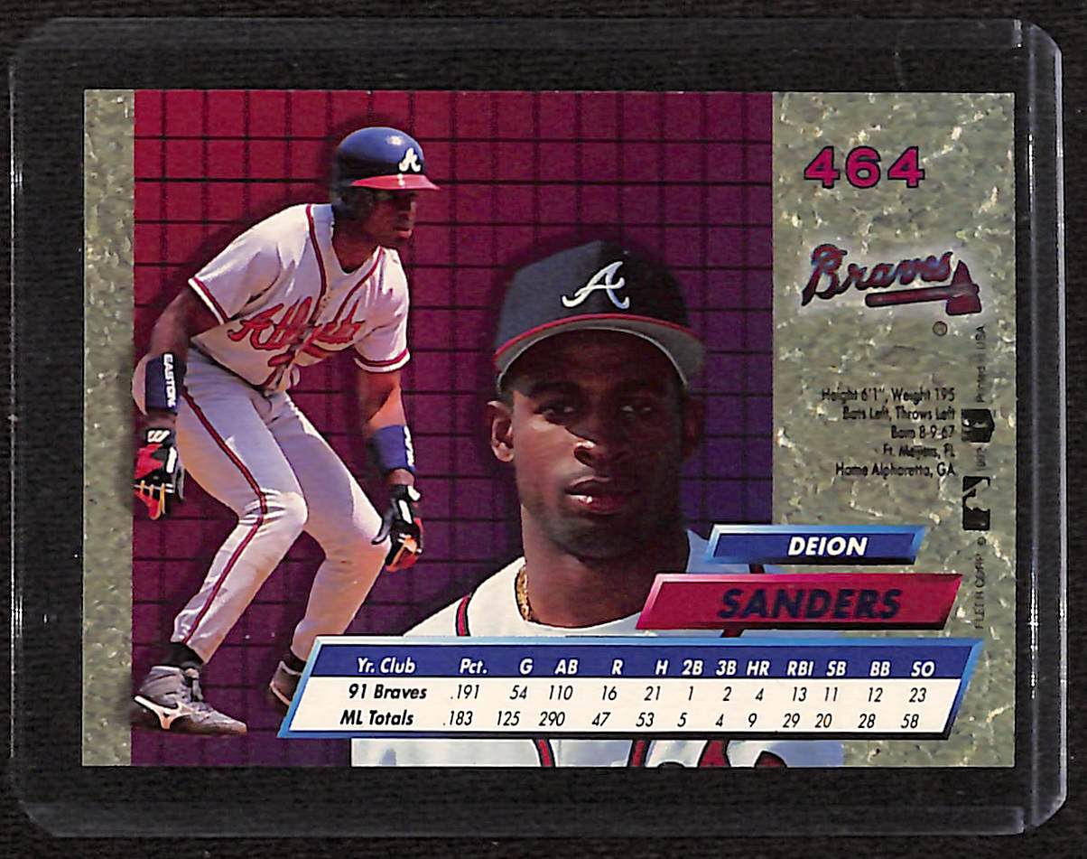 FIINR Baseball Card 1992 Fleer Ultra  Deion Sanders Baseball Card Braves #464 - Mint Condition