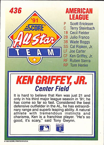 FIINR Baseball Card 1992 Score All-Star Team Ken Griffey Jr. MLB Baseball Card #436 - Mint Condition