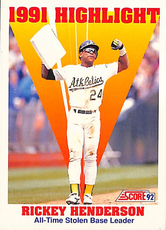 FIINR Baseball Card 1992 Score All Time Stolen Base Leader Rickey Henderson Baseball Card #430 - Mint Condition