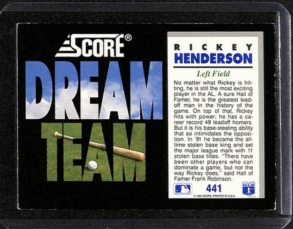 FIINR Baseball Card 1992 Score Dream Team Rickey Henderson Baseball Card #441 - Mint Condition