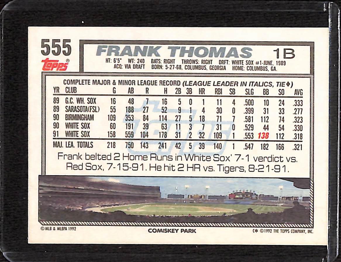 FIINR Baseball Card 1992 Topps Frank Thomas Baseball Card White Sox #552 - Mint Condition