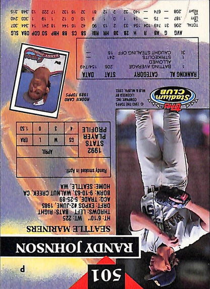 FIINR Baseball Card 1992 Topps Stadium Club Randy Johnson Baseball #501 - Mint Condition