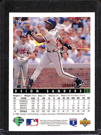 FIINR Baseball Card 1992 Upper Deck Deion Sanders Baseball Card Braves #166 - Mint Condition