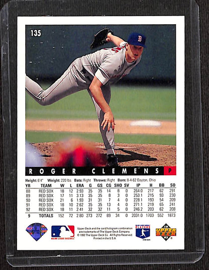 FIINR Baseball Card 1992 Upper Deck Roger Clemens MLB Baseball Card #135 - Mint Condition