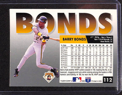 FIINR Baseball Card 1993 Fleer Barry Bonds Baseball Card #112 - Mint Condition