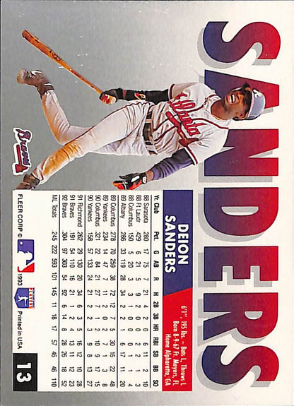 FIINR Baseball Card 1993 Fleer Deion Sanders Baseball Card Braves #13 - Mint Condition