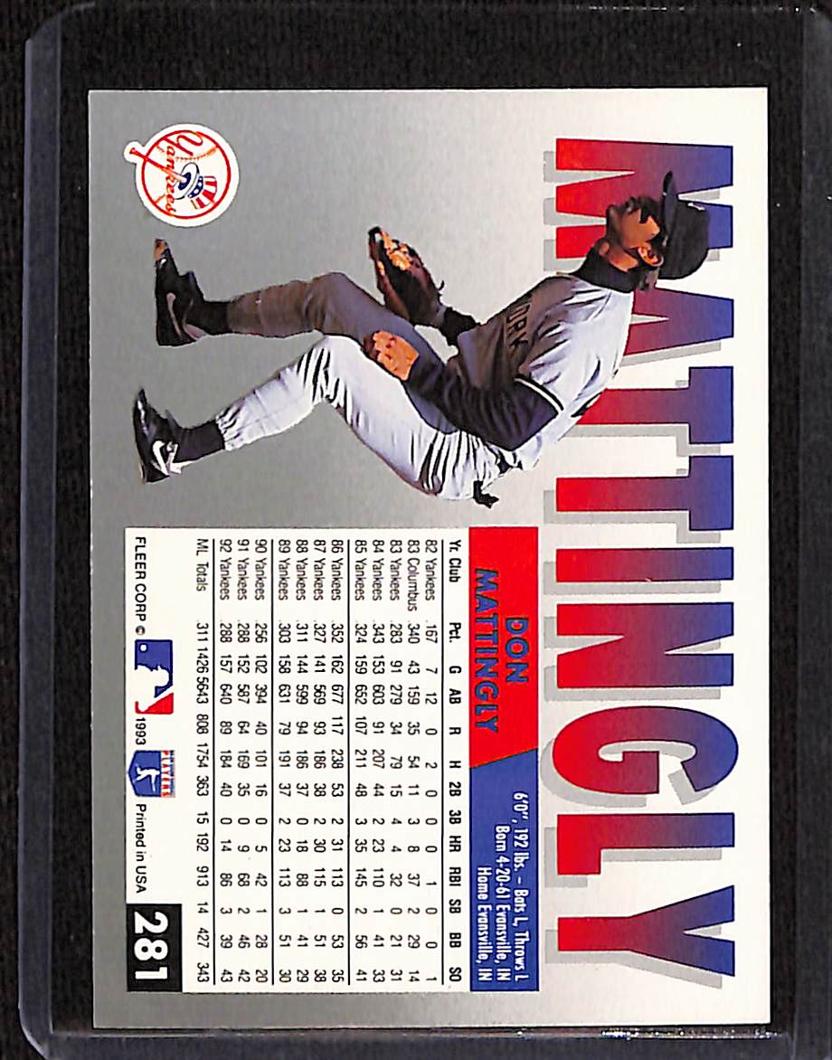 FIINR Baseball Card 1993 Fleer Don Mattingly MLB Baseball Card #281 - Mint Condition