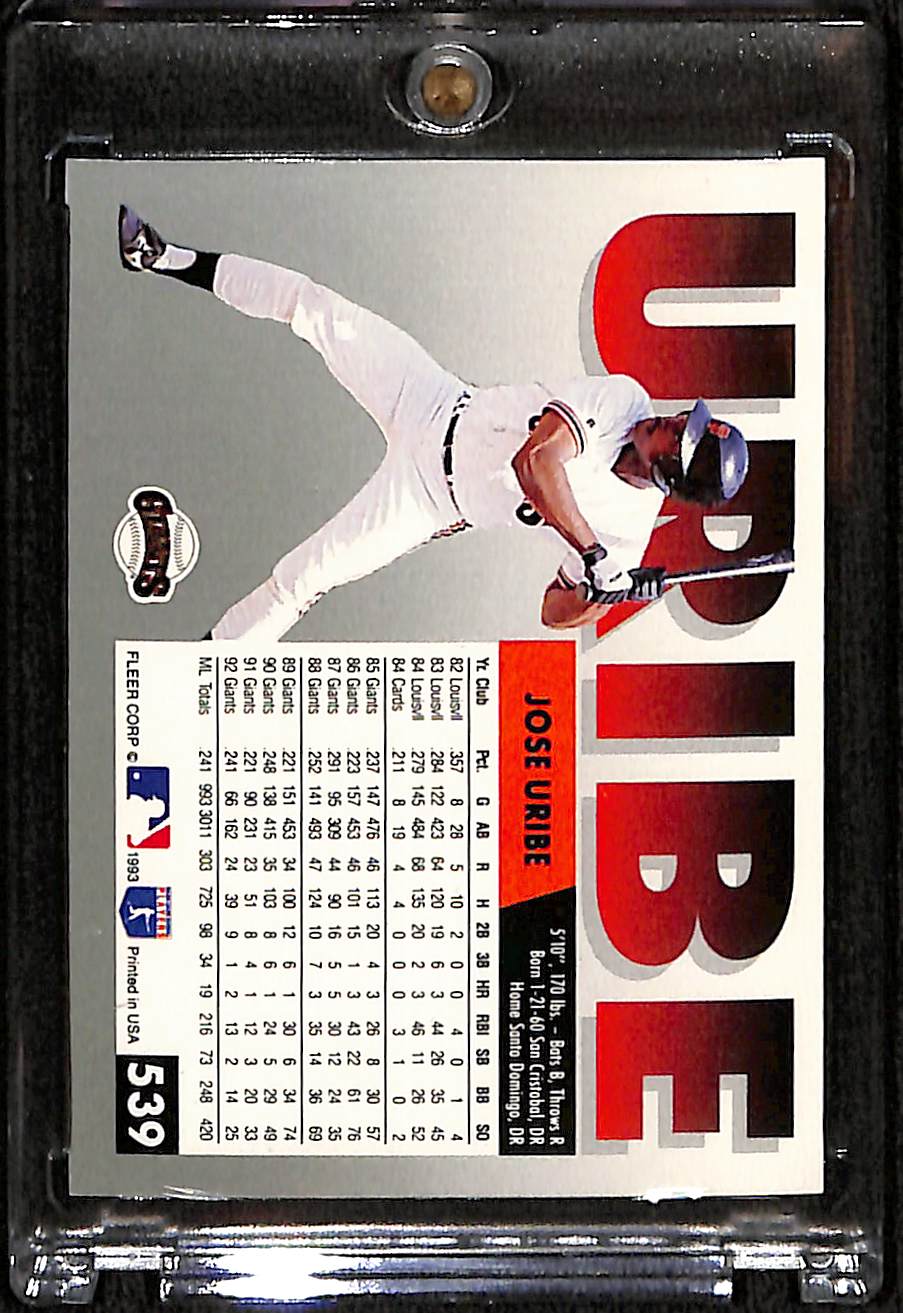 FIINR Baseball Card 1993 Fleer Jose Uribe Baseball Error Card #539 - Error Card - Mint Condition