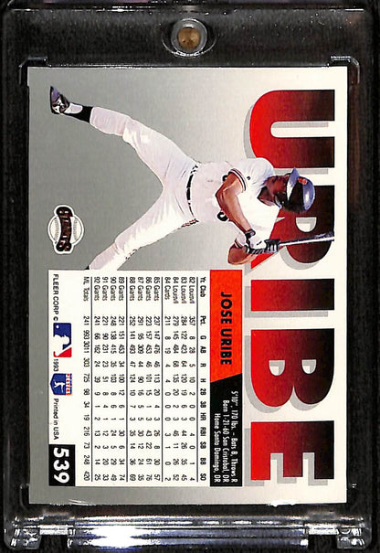 FIINR Baseball Card 1993 Fleer Jose Uribe Error Baseball Card #539 - Error Card - Mint Condition