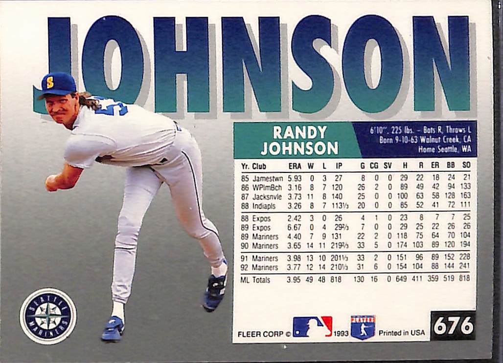 FIINR Baseball Card 1993 Fleer Randy Johnson Baseball Card #676 - Mint Condition
