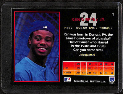 FIINR Baseball Card 1993 Leaf Ken Griffey Jr. MLB Baseball Card #1 - Mint Condition