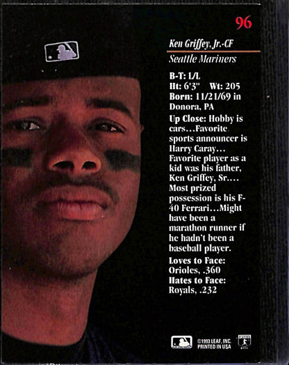 FIINR Baseball Card 1993 Leaf Ken Griffey Jr. MLB Baseball Card #96 - Mint Condition