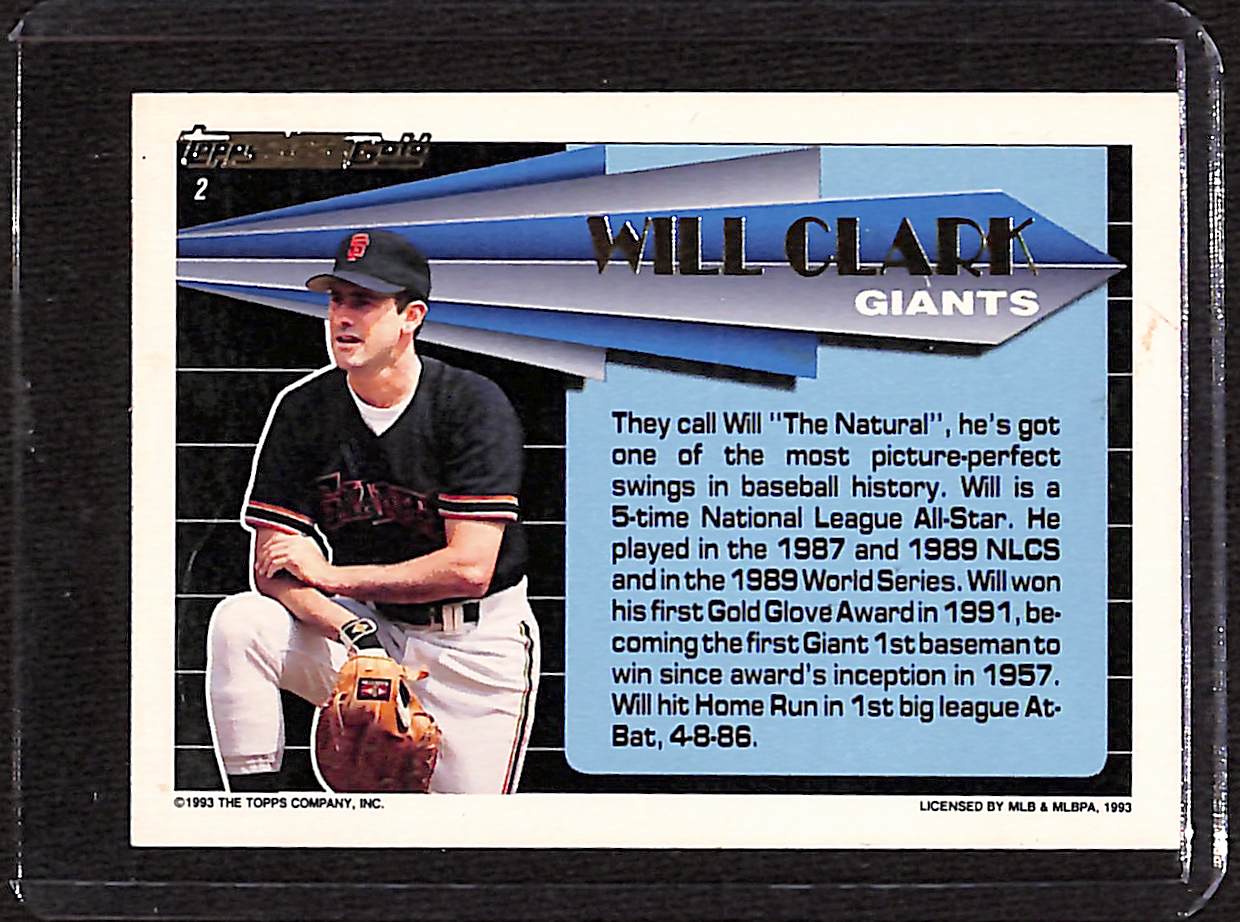 FIINR Baseball Card 1993 Topps Black Gold Will Clark MLB Baseball Player Card #2 - Mint Condition