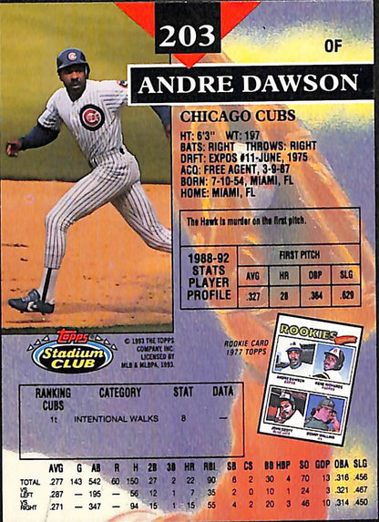 FIINR Baseball Card 1993 Topps Stadium Andre Dawson Baseball Card #203- Mint Condition