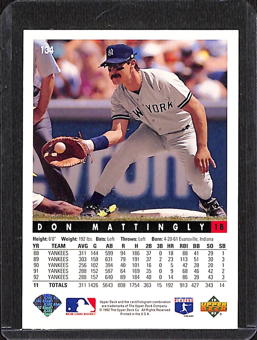 FIINR Baseball Card 1993 Upper Deck Don Mattingly Baseball Card #134 - Mint Condition