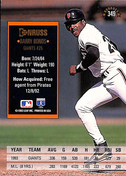 FIINR Baseball Card 1994 Donruss Barry Bonds Baseball Card #349 - Mint Condition