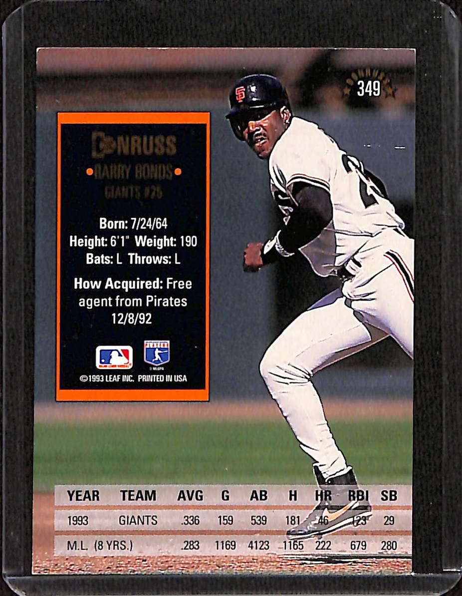 FIINR Baseball Card 1994 Donruss Barry Bonds Baseball Card #349 - Mint Condition