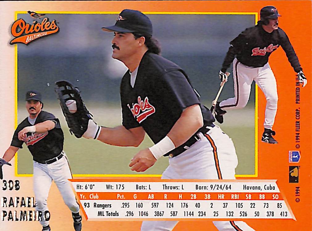 FIINR Baseball Card 1994 Fleer Ultra  Rafael Palmeiro MLB Baseball Card #308 - Mint Condition
