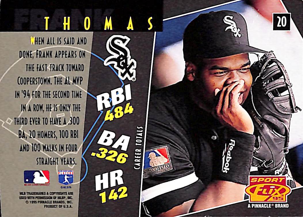 FIINR Baseball Card 1995 Pinnacle Frank Thomas Hologram MLB Baseball Card #20 - Hologram - Mint Condition