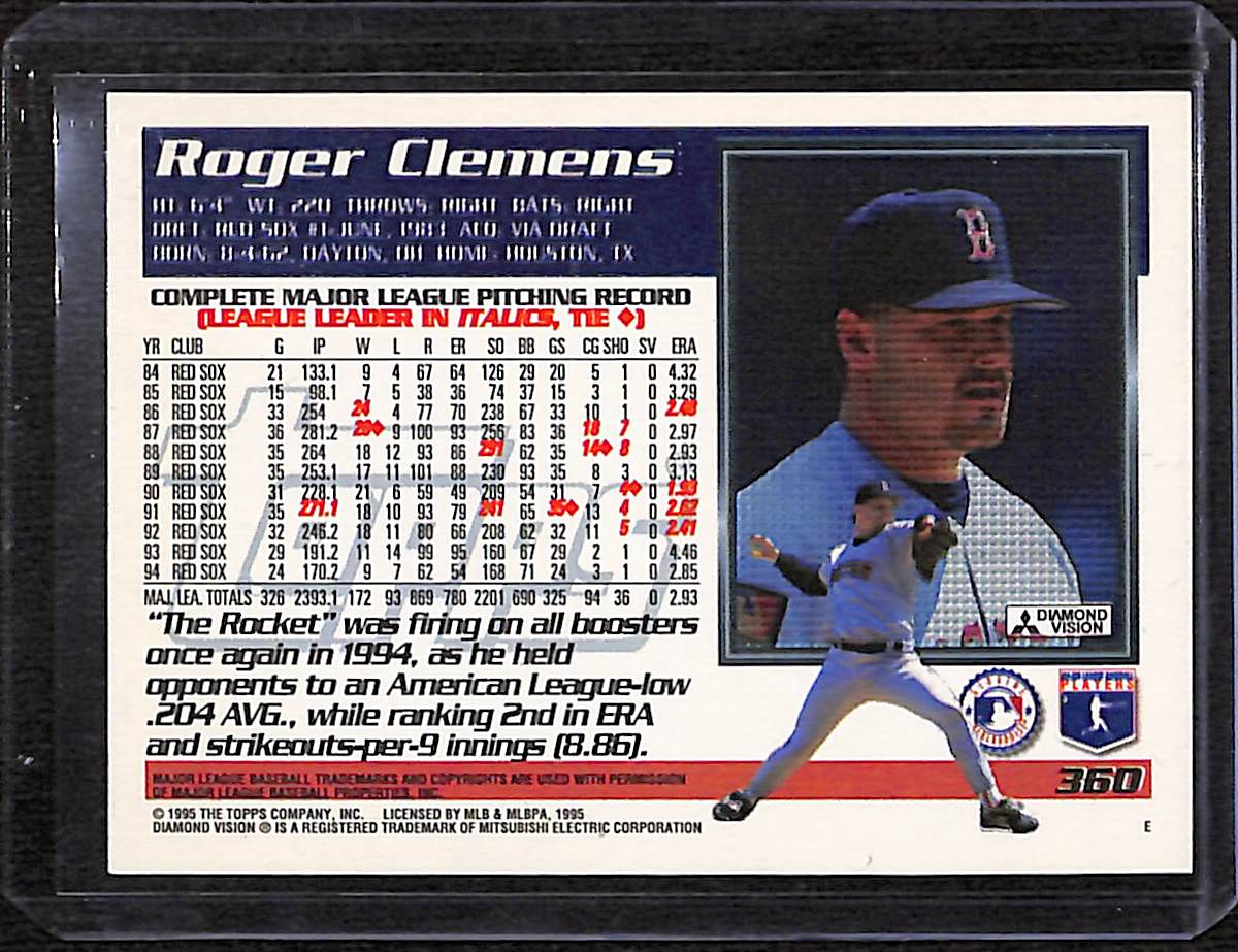 FIINR Baseball Card 1995 Topps Roger Clemens MLB Baseball Card #360 - Mint Condition