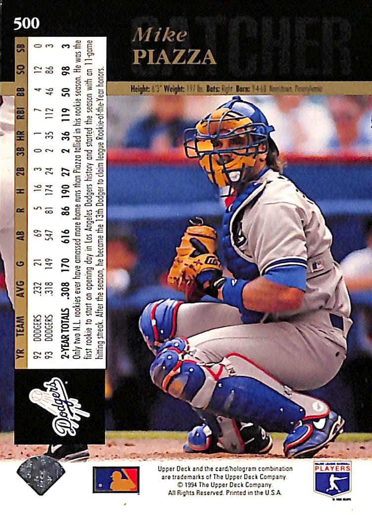 FIINR Baseball Card 1995 Upper Deck Mike Piazza MLB Baseball Card #500 - Mint Condition