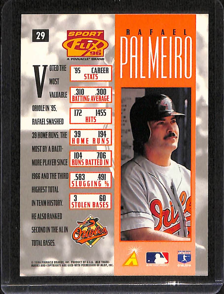 FIINR Baseball Card 1996 Pinnacle Hologram Rafael Palmeiro MLB Baseball Card #29 - Mint Condition
