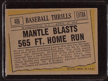 FIINR Baseball Card 1996 Topps Mickey Mantle 565ft Home Run Baseball Error Card #406 - Dual Error Card - Very Rare -Mint Condition