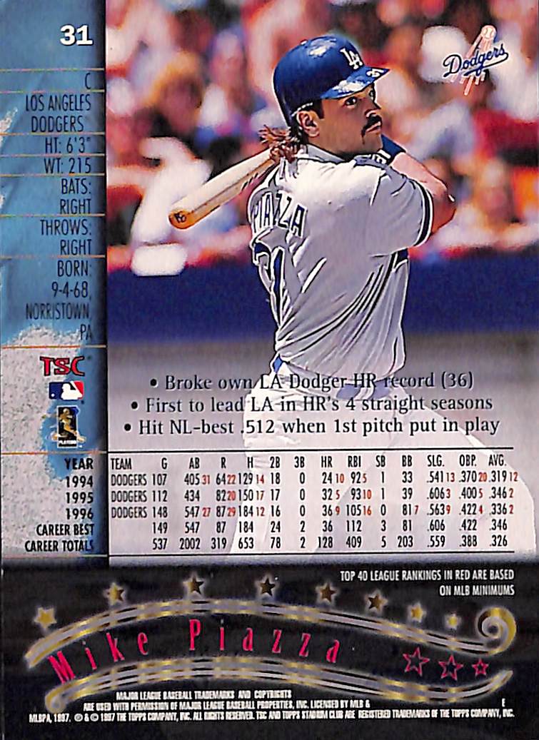 FIINR Baseball Card 1997 Topps Mike Piazza MLB Baseball Card #31 - Mint Condition