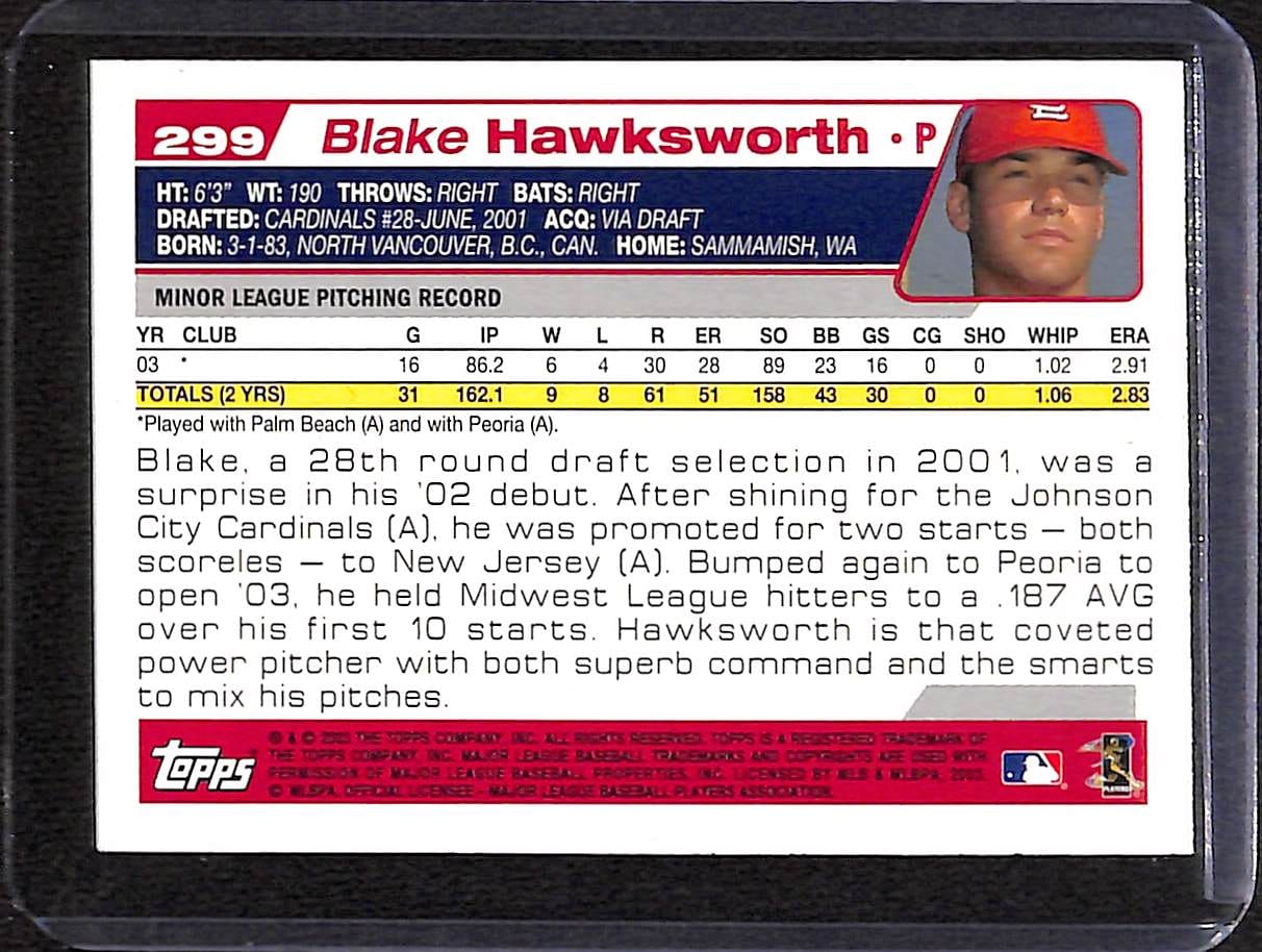 FIINR Baseball Card 2003 Topps Blake Hawksworth MLB Baseball Card #299 -  Mint Condition