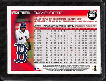 FIINR Baseball Card 2010 Topps David Ortiz "Big Papi" Boston Red Sox MLB Baseball Card #369 - Mint Condition