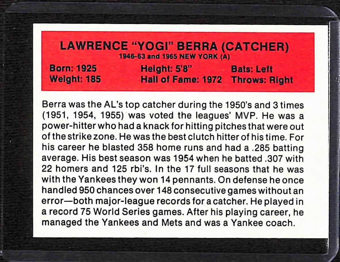 FIINR Baseball Card Yogi Berra All Time Greats Yogi Berra Player Card  - Mint Condition