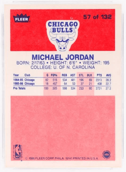FIINR BasketBall Card 1986 Fleer Michael Jordan NBA Rookie Basketball Card #57 - Rookie Card - Mint Condition