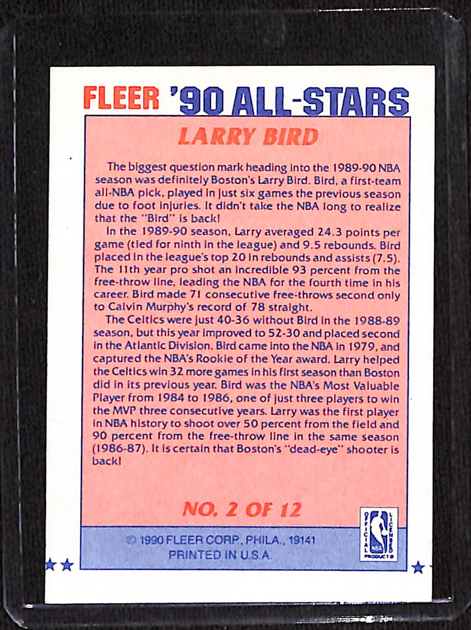 FIINR BasketBall Card 1990 Fleer All Stars Larry Bird NBA Basketball Player Card #2 - Mint Condition