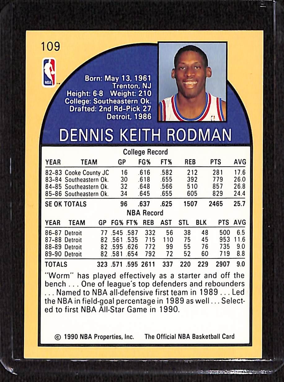 FIINR BasketBall Card 1990 NBA Hoops Dennis Rodman NBA Basketball Player Card #109 - Mint Condition