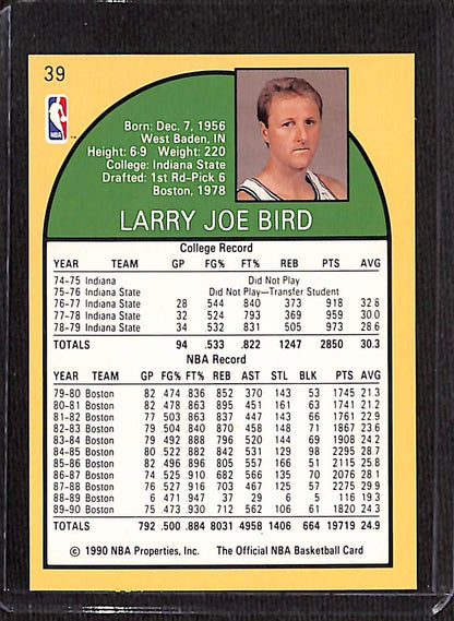 FIINR BasketBall Card 1990 NBA Hoops Larry Bird NBA Basketball Player Card #39 - Mint Condition