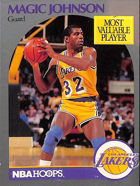 FIINR BasketBall Card 1990 NBA Hoops Magic Johnson MVP Basketball Rookie Card #157 - Mint Condition
