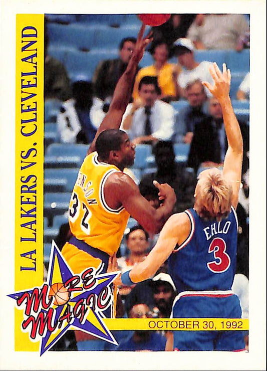 FIINR BasketBall Card 1993 NBA Hoops Magic Johnson Lakers Vs Cleveland Basketball Card #MM3- Mint Condition