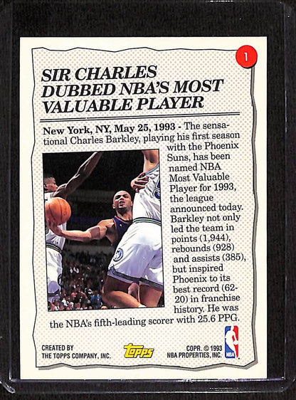 FIINR BasketBall Card 1993 Topps Charles Barkley NBA Highlight Basketball Card #1 - Mint Condition