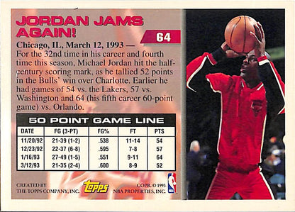 FIINR BasketBall Card 1993 Topps Michael Jordan 50 Point Club NBA Basketball Card #64 - Mint Condition