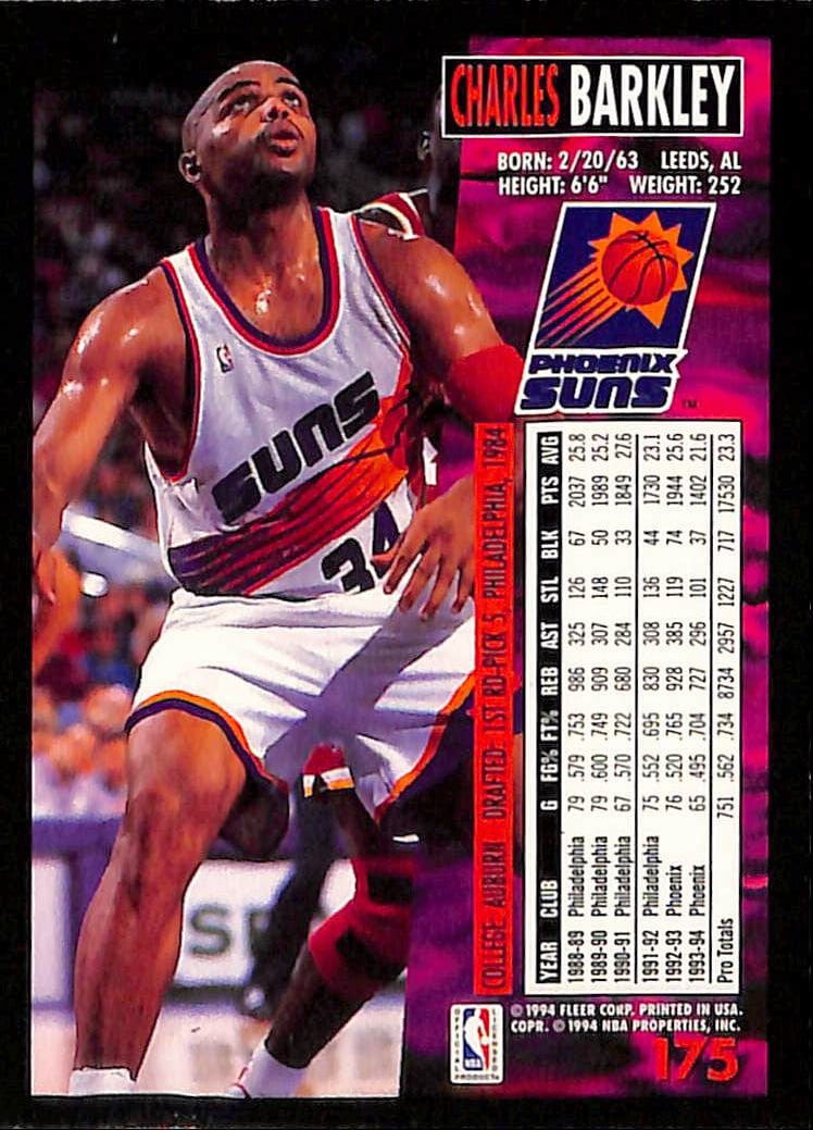 FIINR BasketBall Card 1994 Fleer Charles Barkley NBA Basketball Card #175 - Mint Condition